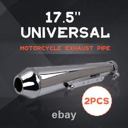 2 Pcs PAIR of Universal Chrome 17 Motorbike Exhaust Silencers UK NEW