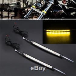 Pair 12-15V 39mm-41mm Motorbike Amber LED Fork Turn Signal Strip Indicator Lamps