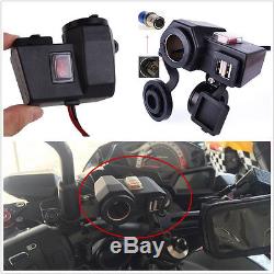 Portable 5V 2.1A Dual USB Motorbike Cigarette Lighter GPS Phone Charger & Switch