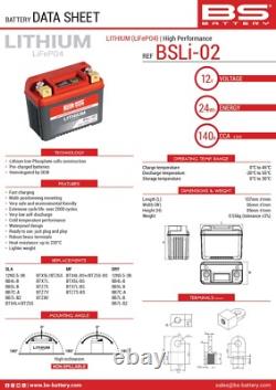 Batterie de moto Lithium BS BSLi-02 12V 140A 24Wh S'ADAPTE À SUZUKI TS 185 ER 1995
