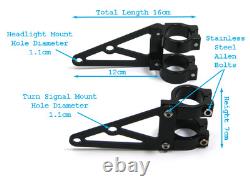 Supports de phare noirs pour moto café racer, montage sur fourche de 37 mm